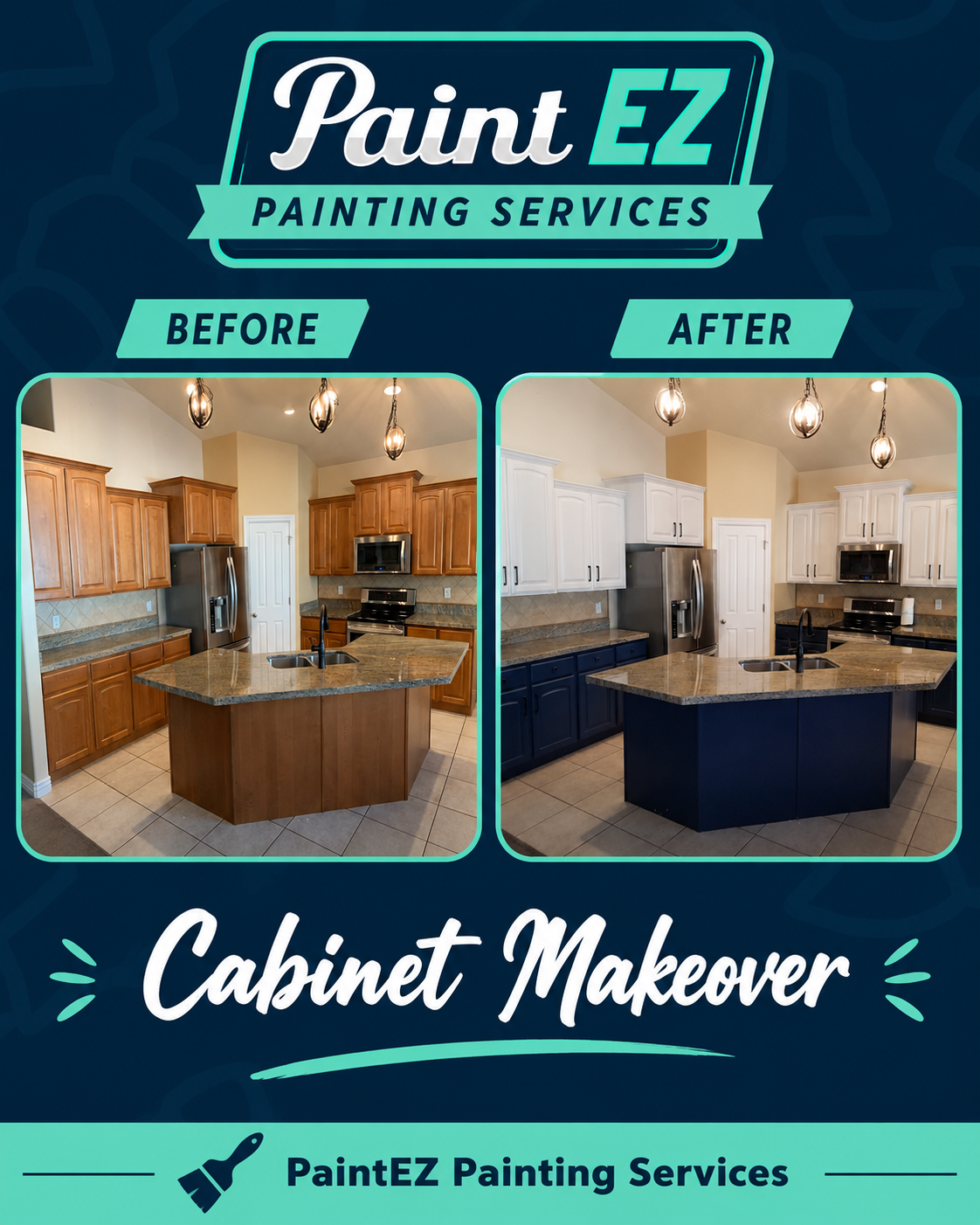 Paint EZ painting project completed by Morgan Remodeling trade partner — kitchen cabinet makeover