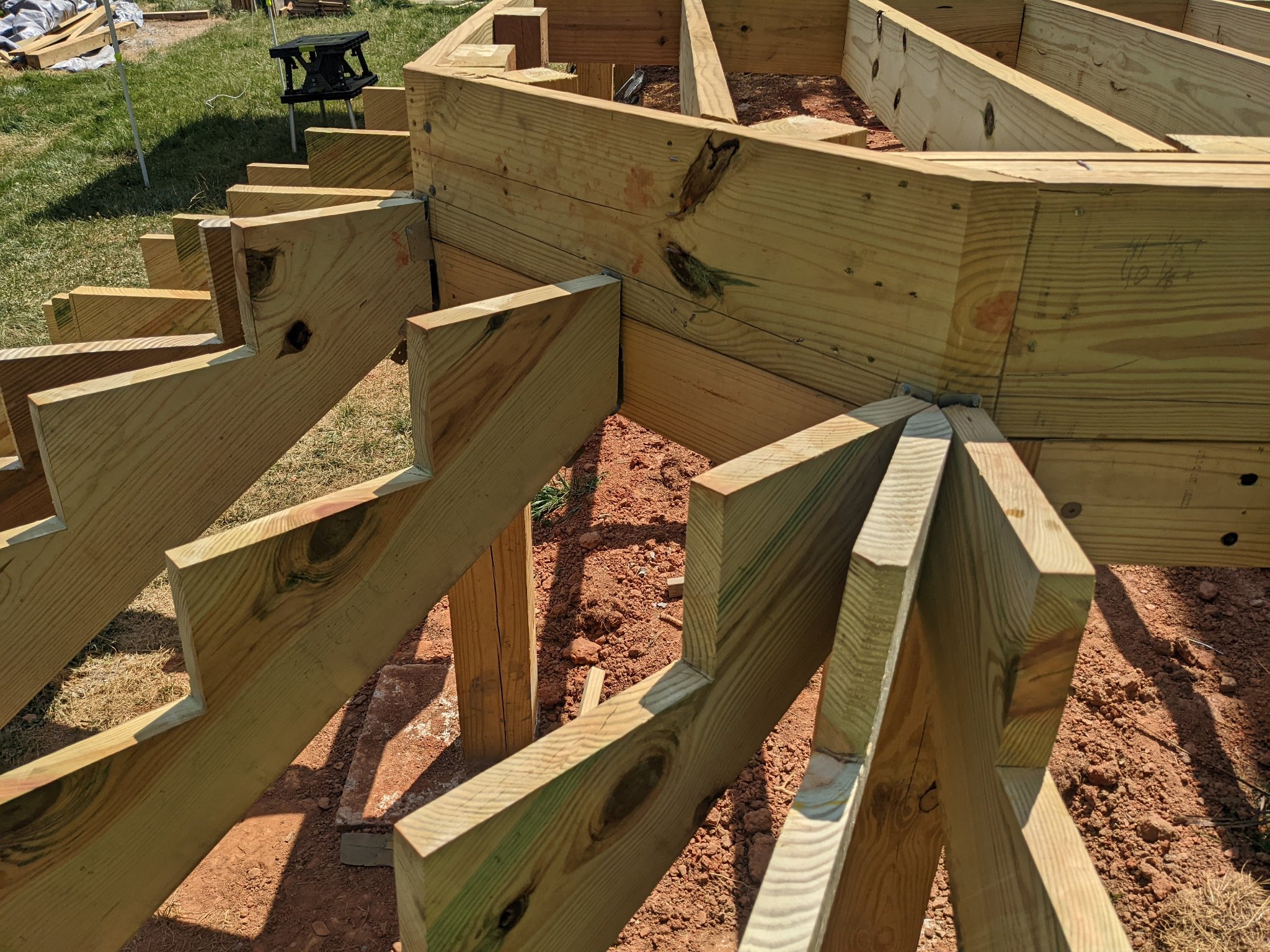 Stair stringer framing detail for multi-directional deck stairs in Raleigh NC